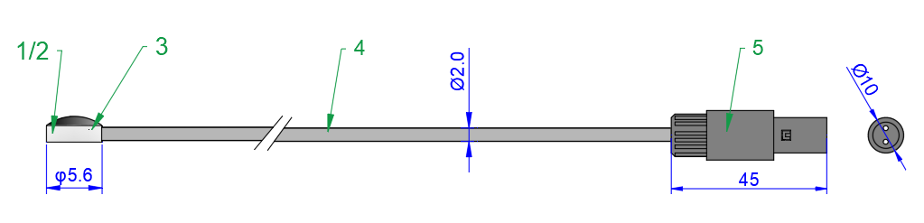 Structure of 2.252Kohm 10Kohm Infant Incubator NTC Temperature Probe