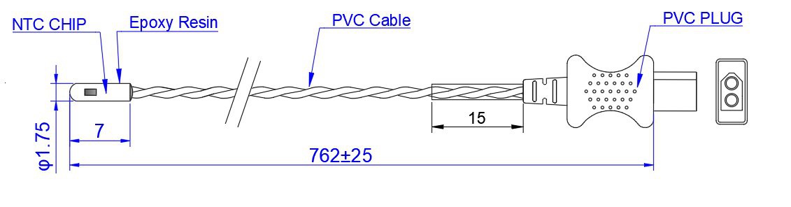 structure of Disposable 2.252Kohm Medical Temperature Sensor